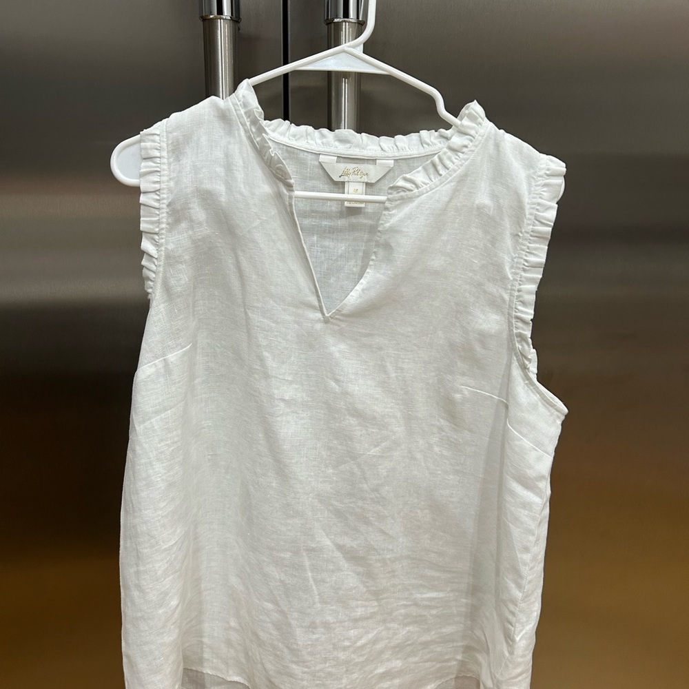 Lilly Pulitzer White Ruffle-Trim Blouse